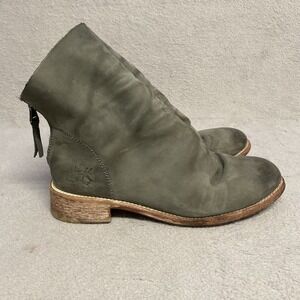 John Fluevog Boots Womens 7 Gray Green Ankle Back Zip Leather